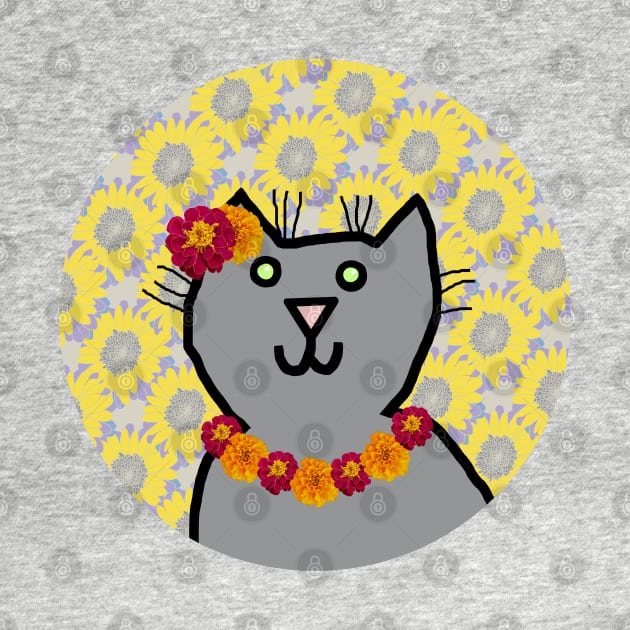 Marigold Floral Cat Portrait by ellenhenryart